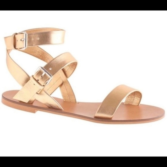 J. Crew Shoes - J. CREW Leila metallic gold ankle wrap sandals 7